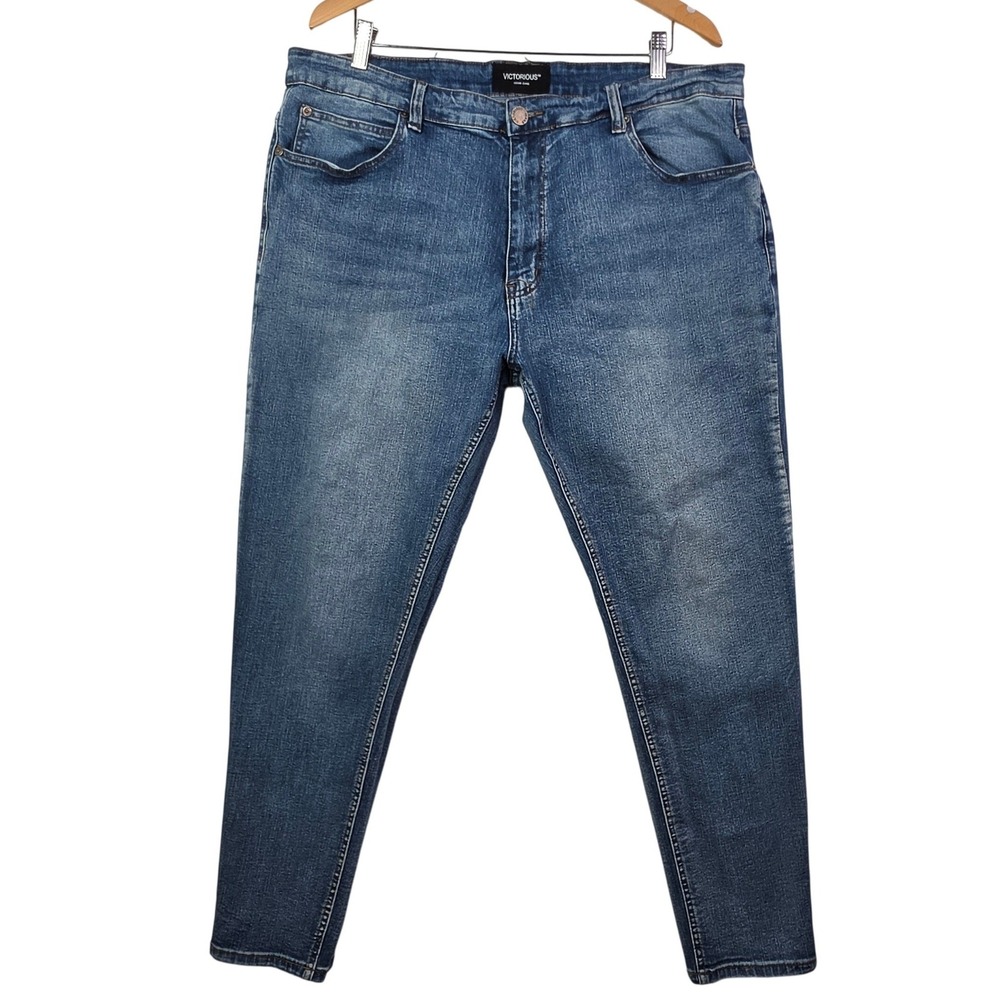 Victorious Mens Jeans 40x30 Blue Stretch Straight Denim 5 Pocket